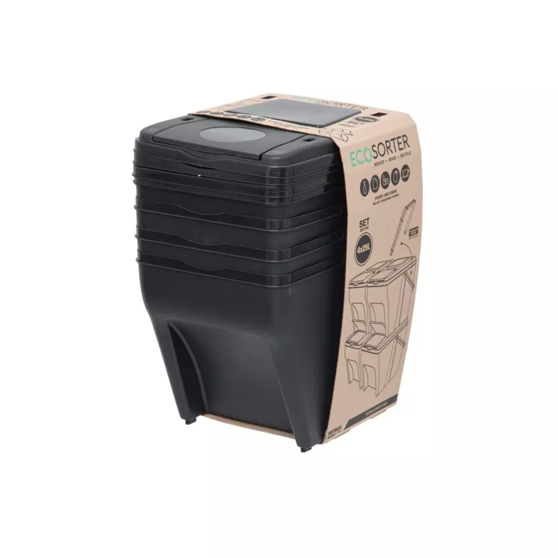 Stohovatelné nádoby ECOSORTER na tříděný odpad - sestava 4 x 25l, antracit